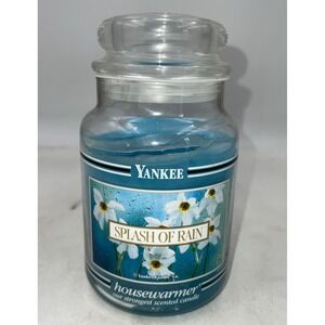 VTG YANKEE CANDLE SPLASH OF RAIN HOUSEWARMER 22 OZ LARGE JAR CANDLE BLACK BAND